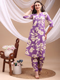 Floral Printed Kurta With Palazzo Pant, Lavender - Hiral Fashion | Grocsy