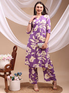 Floral Printed Kurta With Palazzo Pant, Lavender - Hiral Fashion | Grocsy