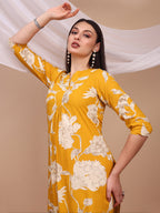 Floral Printed Kurta With Palazzo Pant, Yellow - Hiral Fashion | Grocsy