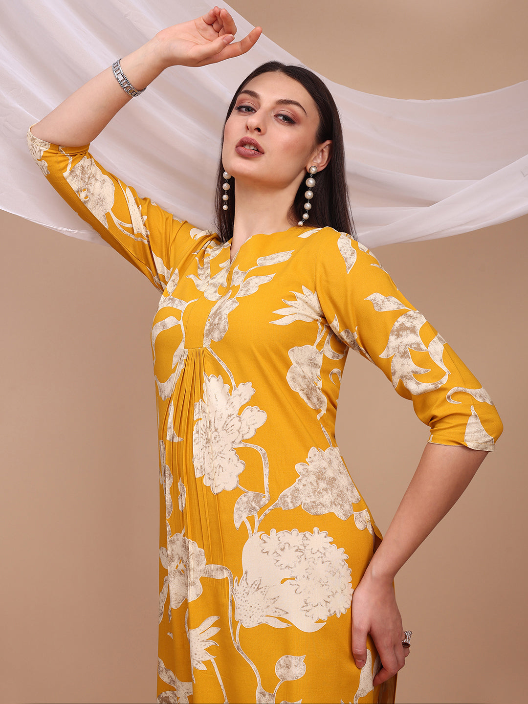 Floral Printed Kurta With Palazzo Pant, Yellow - Hiral Fashion | Grocsy