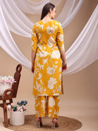 Floral Printed Kurta With Palazzo Pant, Yellow - Hiral Fashion | Grocsy