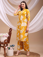 Floral Printed Kurta With Palazzo Pant, Yellow - Hiral Fashion | Grocsy