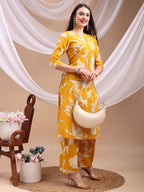 Floral Printed Kurta With Palazzo Pant, Yellow - Hiral Fashion | Grocsy