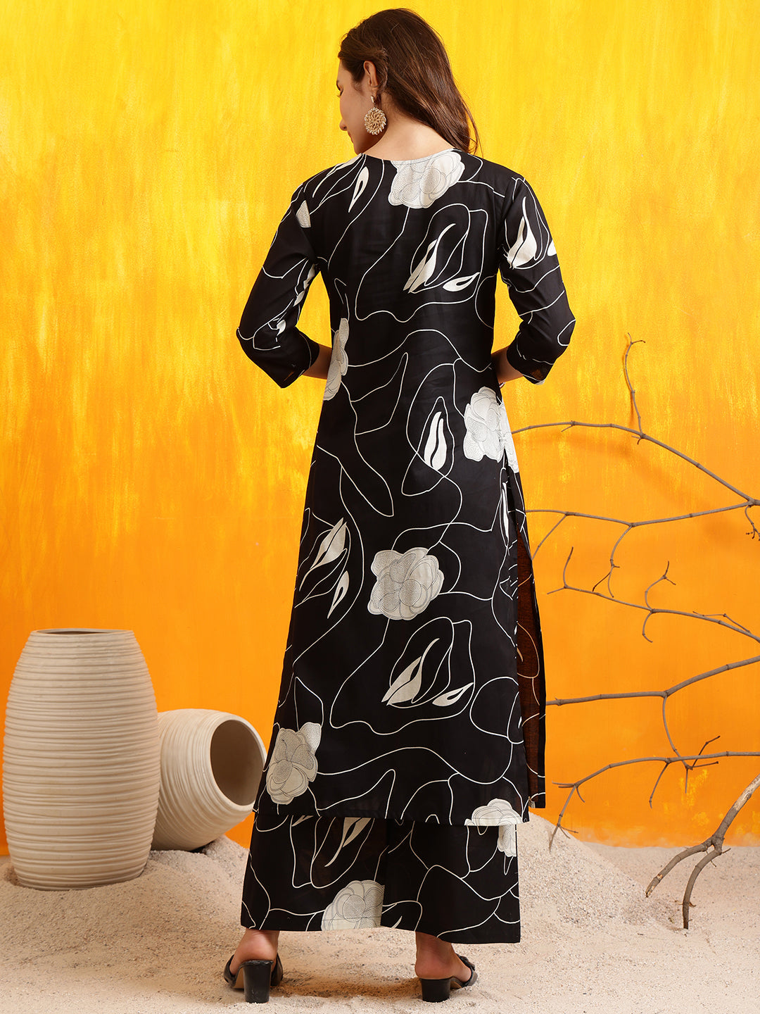 Printed Kurta With Palazzo Pants, Black - Hiral Fashion | Grocsy