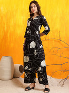Printed Kurta With Palazzo Pants, Black - Hiral Fashion | Grocsy