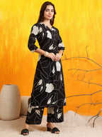 Printed Kurta With Palazzo Pants, Black - Hiral Fashion | Grocsy