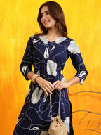 Printed Kurta With Palazzo Pants, Navy Blue - Hiral Fashion | Grocsy