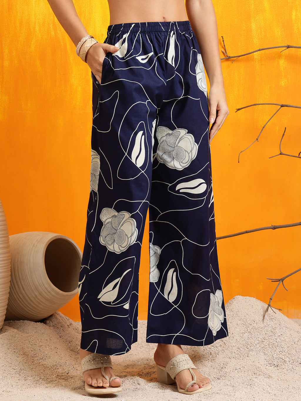 Printed Kurta With Palazzo Pants, Navy Blue - Hiral Fashion | Grocsy