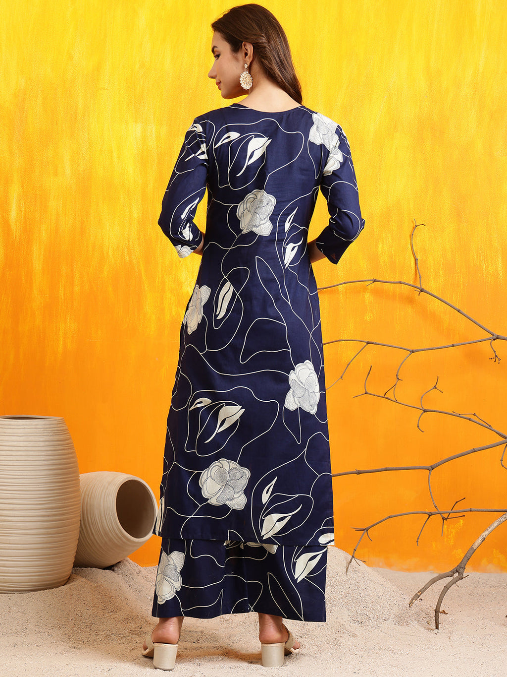 Printed Kurta With Palazzo Pants, Navy Blue - Hiral Fashion | Grocsy
