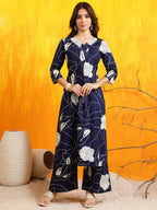 Printed Kurta With Palazzo Pants, Navy Blue - Hiral Fashion | Grocsy
