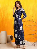 Printed Kurta With Palazzo Pants, Navy Blue - Hiral Fashion | Grocsy