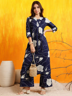 Printed Kurta With Palazzo Pants, Navy Blue - Hiral Fashion | Grocsy