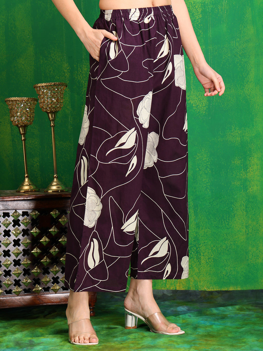 Printed Kurta With Palazzo Pants, Wine - Hiral Fashion | Grocsy