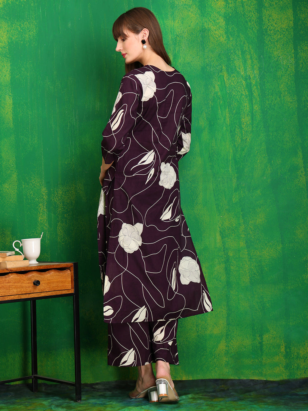 Printed Kurta With Palazzo Pants, Wine - Hiral Fashion | Grocsy