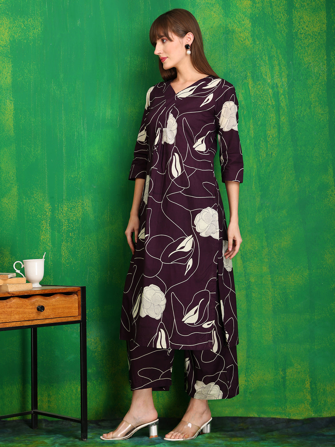 Printed Kurta With Palazzo Pants, Wine - Hiral Fashion | Grocsy