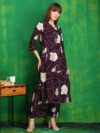 Printed Kurta With Palazzo Pants, Wine - Hiral Fashion | Grocsy