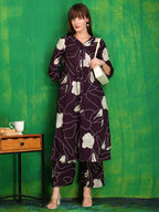 Printed Kurta With Palazzo Pants, Wine - Hiral Fashion | Grocsy