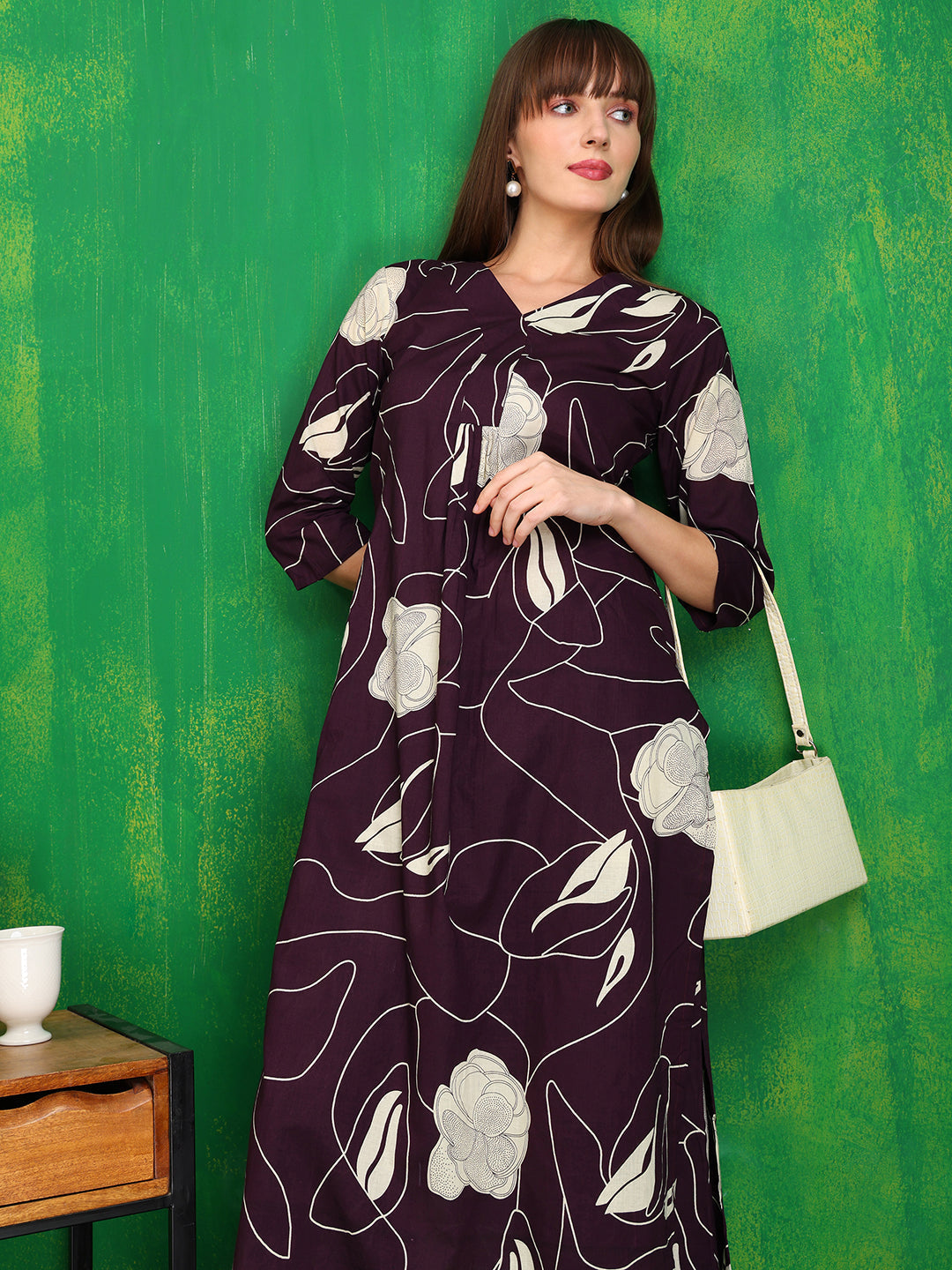 Printed Kurta With Palazzo Pants, Wine - Hiral Fashion | Grocsy