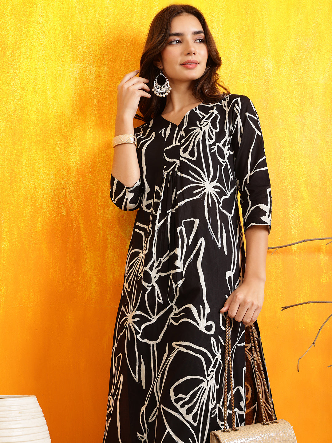 Printed Kurta With Palazzo Pants, Black - Hiral Fashion | Grocsy