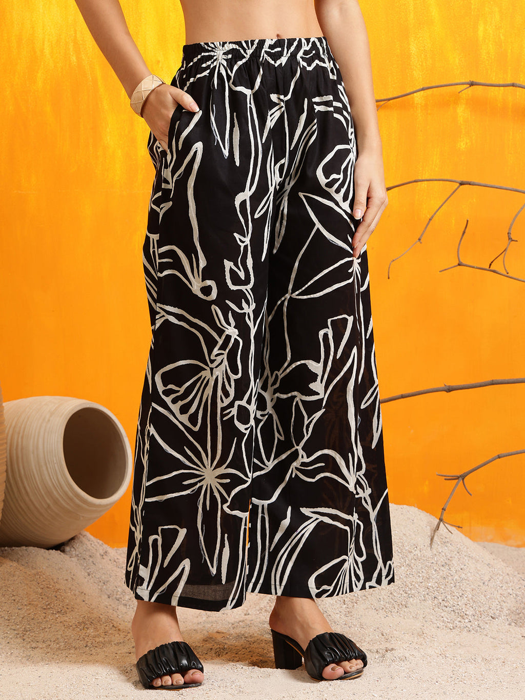 Printed Kurta With Palazzo Pants, Black - Hiral Fashion | Grocsy