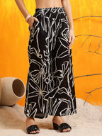 Printed Kurta With Palazzo Pants, Black - Hiral Fashion | Grocsy