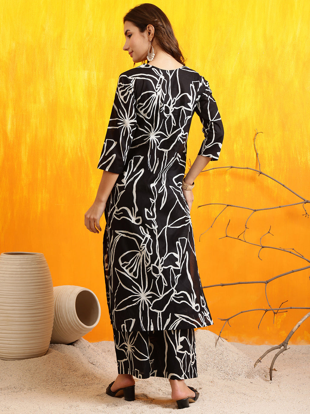 Printed Kurta With Palazzo Pants, Black - Hiral Fashion | Grocsy