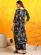 Printed Kurta With Palazzo Pants, Black - Hiral Fashion | Grocsy