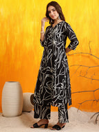 Printed Kurta With Palazzo Pants, Black - Hiral Fashion | Grocsy