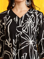 Printed Kurta With Palazzo Pants, Black - Hiral Fashion | Grocsy