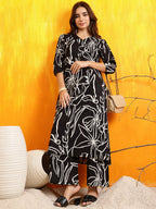 Printed Kurta With Palazzo Pants, Black - Hiral Fashion | Grocsy