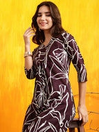 Printed Kurta With Palazzo Pants, Wine - Hiral Fashion | Grocsy