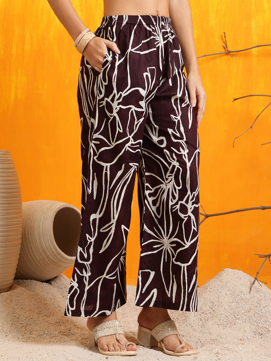 Printed Kurta With Palazzo Pants, Wine - Hiral Fashion | Grocsy