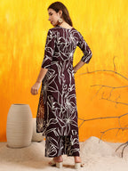 Printed Kurta With Palazzo Pants, Wine - Hiral Fashion | Grocsy
