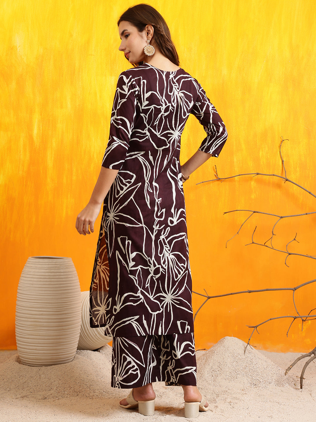 Printed Kurta With Palazzo Pants, Wine - Hiral Fashion | Grocsy