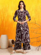 Printed Kurta With Palazzo Pants, Wine - Hiral Fashion | Grocsy