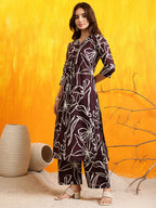 Printed Kurta With Palazzo Pants, Wine - Hiral Fashion | Grocsy