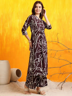 Printed Kurta With Palazzo Pants, Wine - Hiral Fashion | Grocsy