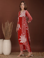 Hand Embroidered With Floral & Leaf Printed Kurta And Palazzo, Rust - Hiral Fashion | Grocsy
