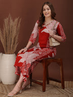 Hand Embroidered With Floral & Leaf Printed Kurta And Palazzo, Rust - Hiral Fashion | Grocsy