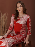 Hand Embroidered With Floral & Leaf Printed Kurta And Palazzo, Rust - Hiral Fashion | Grocsy