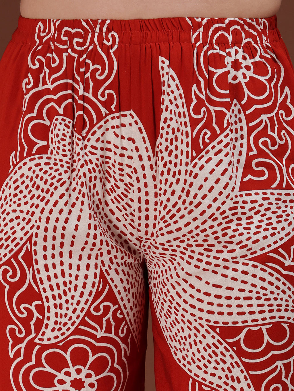 Hand Embroidered With Floral & Leaf Printed Kurta And Palazzo, Rust - Hiral Fashion | Grocsy
