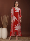 Hand Embroidered With Floral & Leaf Printed Kurta And Palazzo, Rust - Hiral Fashion | Grocsy