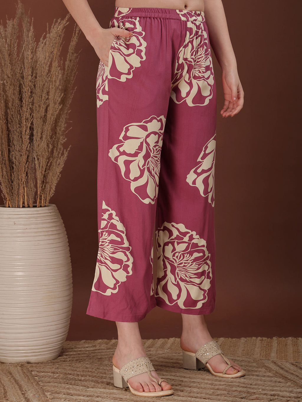 Floral Printed Highneck Co-Ords, Pink - Hiral Fashion | Grocsy