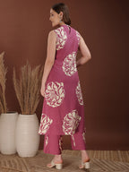Floral Printed Highneck Co-Ords, Pink - Hiral Fashion | Grocsy