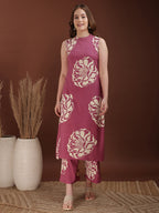 Floral Printed Highneck Co-Ords, Pink - Hiral Fashion | Grocsy