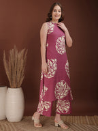Floral Printed Highneck Co-Ords, Pink - Hiral Fashion | Grocsy