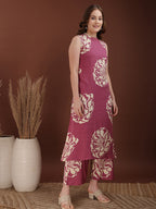 Floral Printed Highneck Co-Ords, Pink - Hiral Fashion | Grocsy