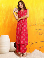 Ethnic Motifs Printed Kurta With Palazzo, Pink - Hiral Fashion | Grocsy