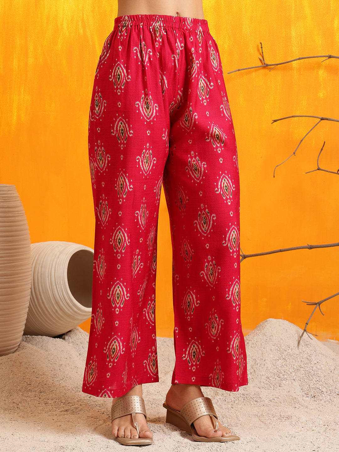 Ethnic Motifs Printed Kurta With Palazzo, Pink - Hiral Fashion | Grocsy