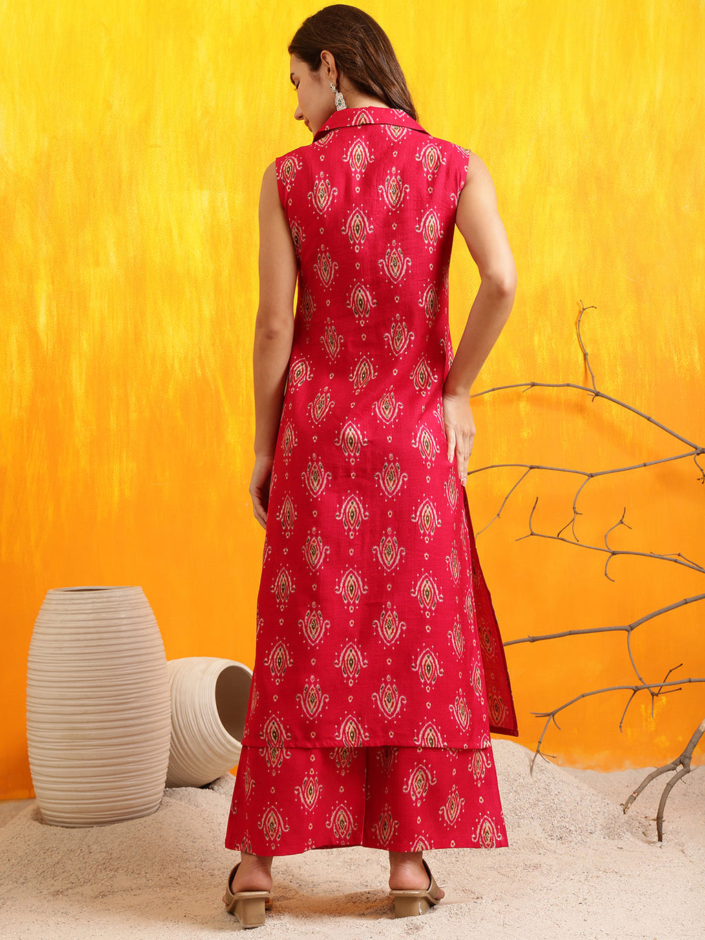 Ethnic Motifs Printed Kurta With Palazzo, Pink - Hiral Fashion | Grocsy